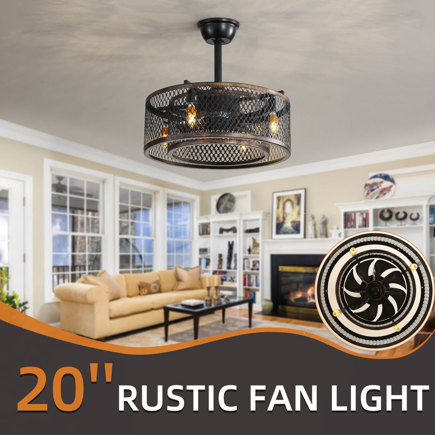 20-Inch Caged Ceiling Fan with Lights