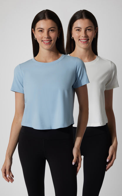 90 Degree by Reflex 2 PK Airlite Cotton Boxy Cropped Short Sleeve Tee