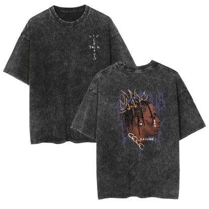 Rap Singer Washed Retro Short Sleeve Fan Commemorative T-Shirt