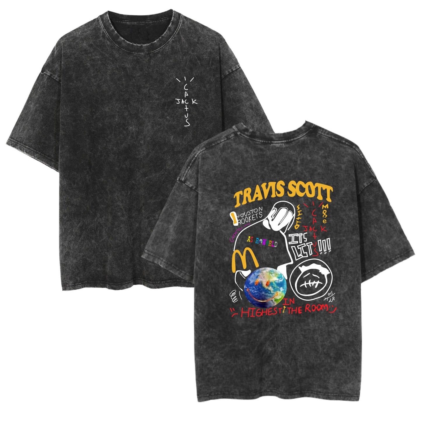 Rap Singer Washed Retro Short Sleeve Fan Commemorative T-Shirt