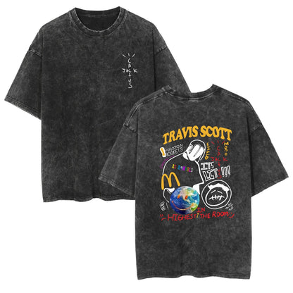 Rap Singer Washed Retro Short Sleeve Fan Commemorative T-Shirt
