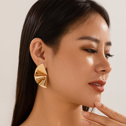 Personalized Geometric Trendy Female Irregular Earrings Double Fold Fan shaped Metal Earrings