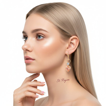 Champagne Crystal & Cubic Zirconia Goldtone Heart Dangle Earring