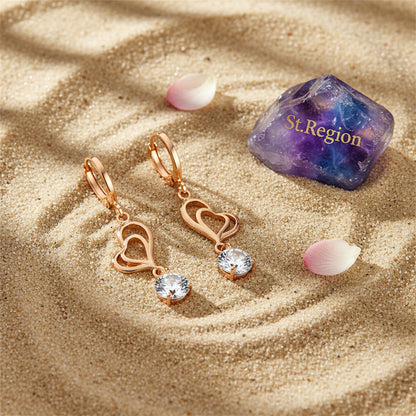 Clear Cubic Zirconia & Goldtone Open Heart Drop Earrings