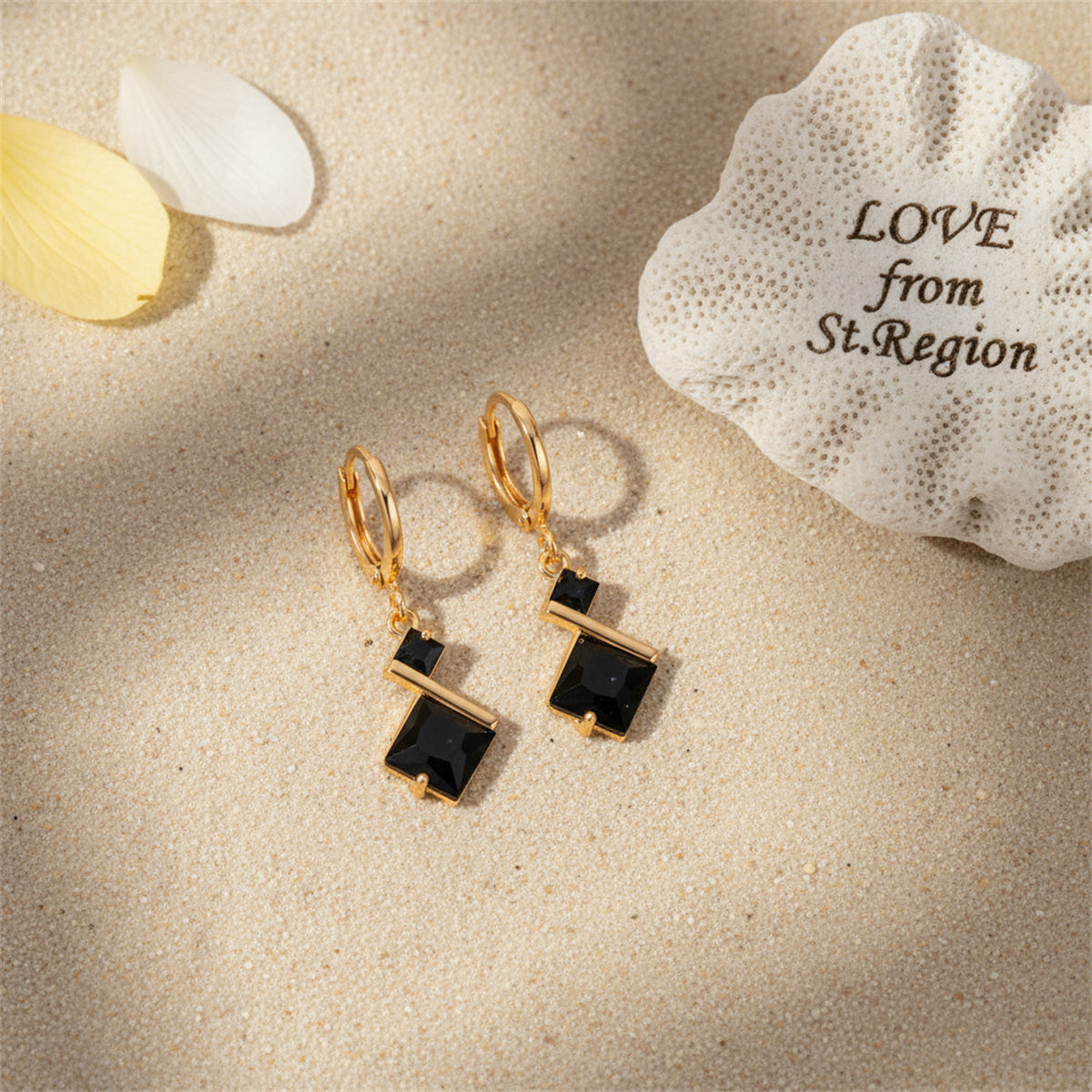 Black Crystal & Goldtone Princess-Cut Drop Earrings