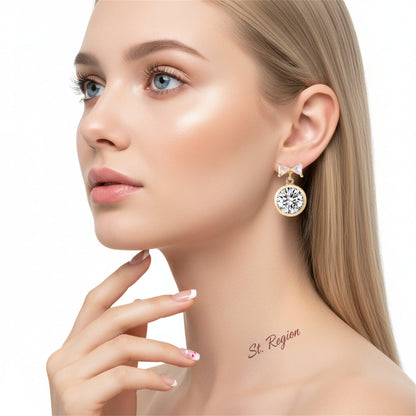 Crystal & Goldtone Bow Drop Earrings