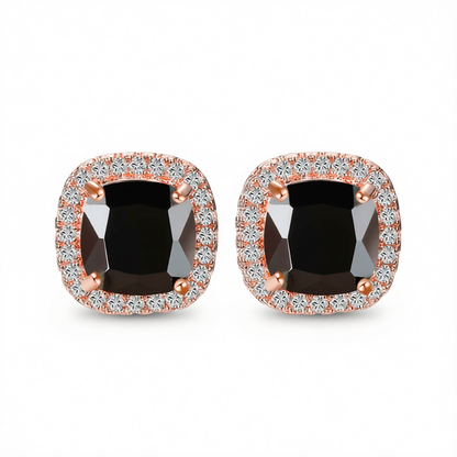Black Princess Crystal & Rose Goldtone Halo Stud Earrings