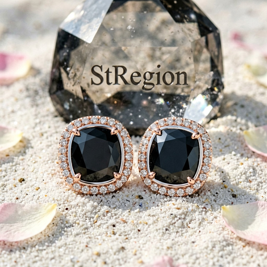 Black Princess Crystal & Rose Goldtone Halo Stud Earrings