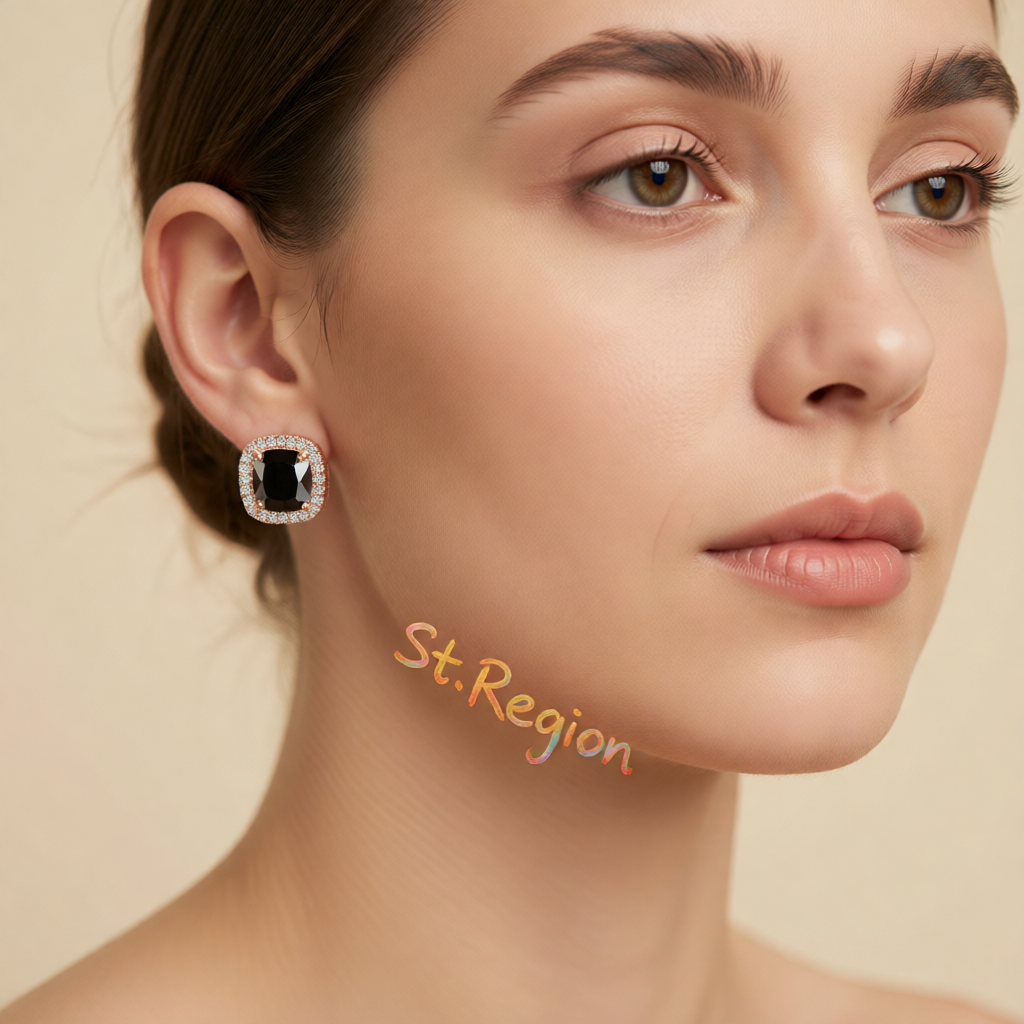 Black Princess Crystal & Rose Goldtone Halo Stud Earrings