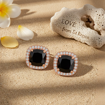 Black Princess Crystal & Rose Goldtone Halo Stud Earrings