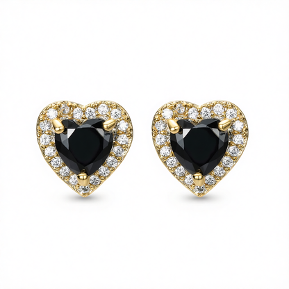 Black Crystal & Cubic Zirconia Goldtone Halo Heart Stud Earrings