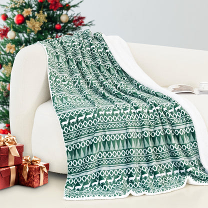 Elegant Comfort Christmas Sherpa Throw with Flannel Fleece - 50 x 60 inches