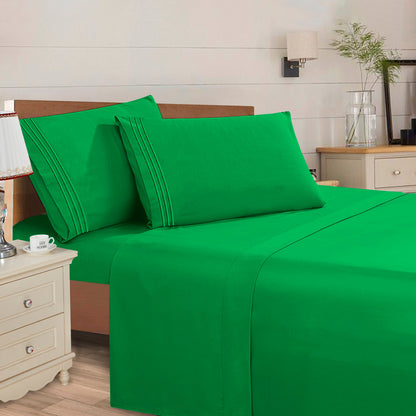 Elegant Comfort Essential 4-Piece 3-Line Embroidery Sheet Set, Soft as a Hotel Premium Quality,  Moody Shades