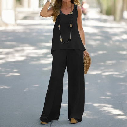 European and American Spring/Summer Casual Solid Color Vest and Pants Set