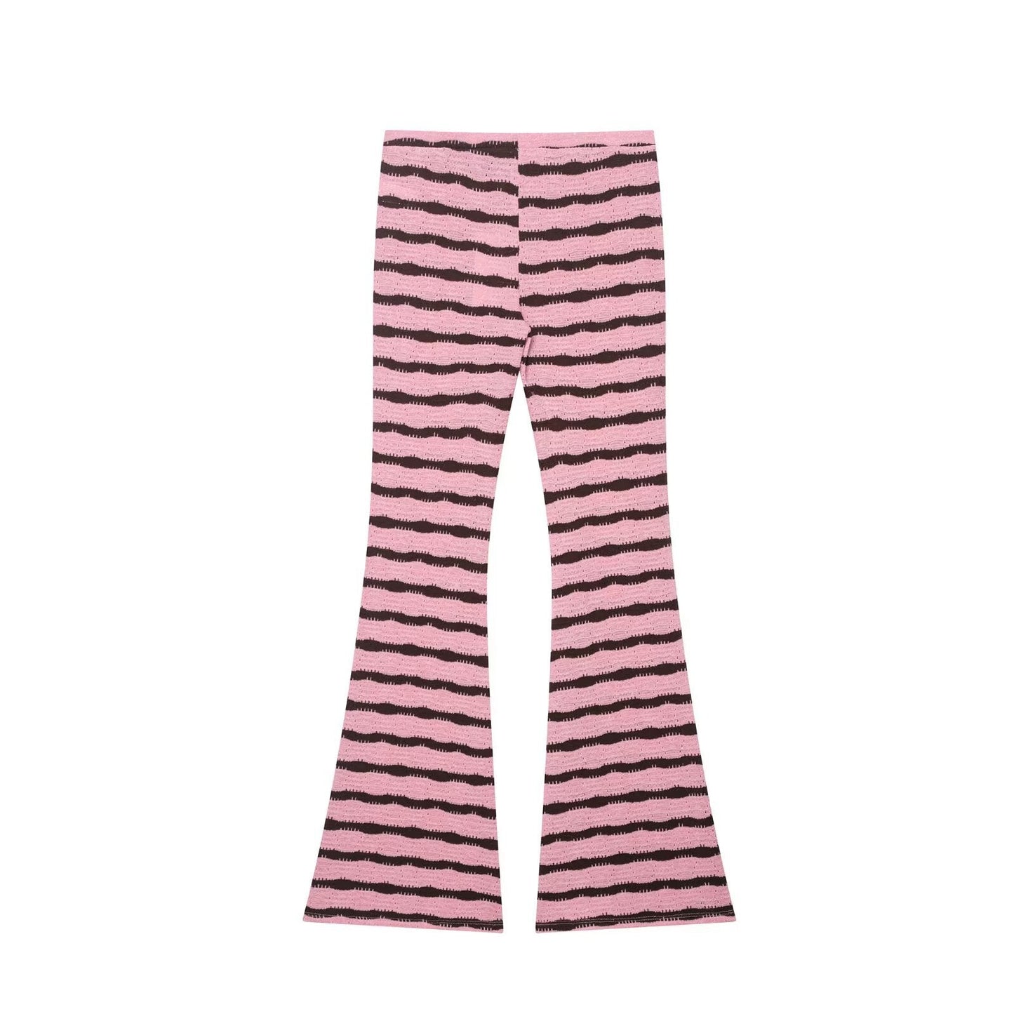 Striped knit camisole top+micro flared pants set