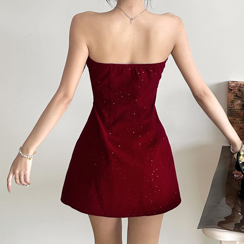 Solid Color Strapless High-Waist Elegant Chic Dress