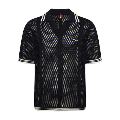 Hollow mesh V-neck polo shirt top