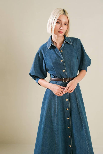Divide and Contour Denim Midi Dress