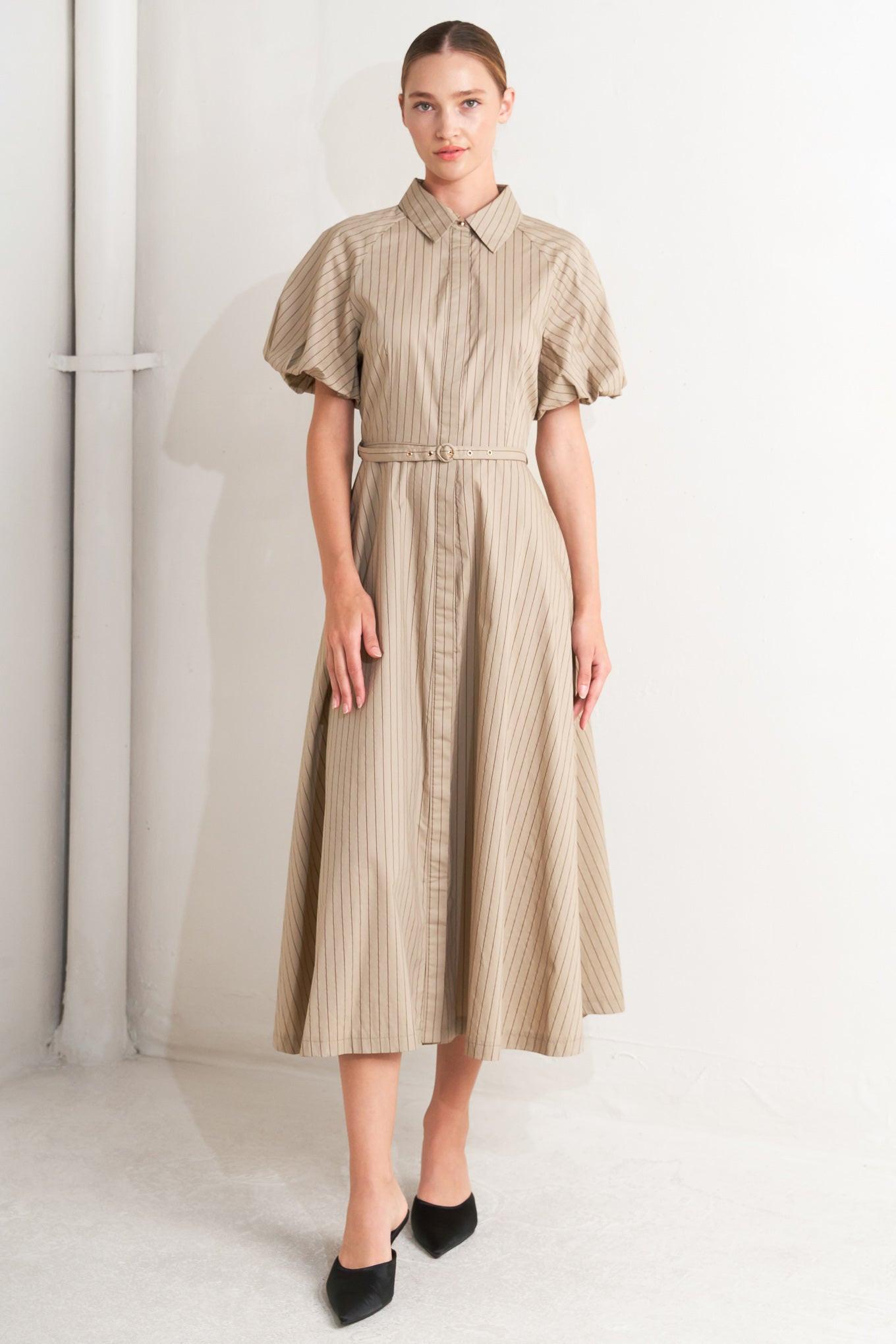 Classic Neutral Woven Midi Dress