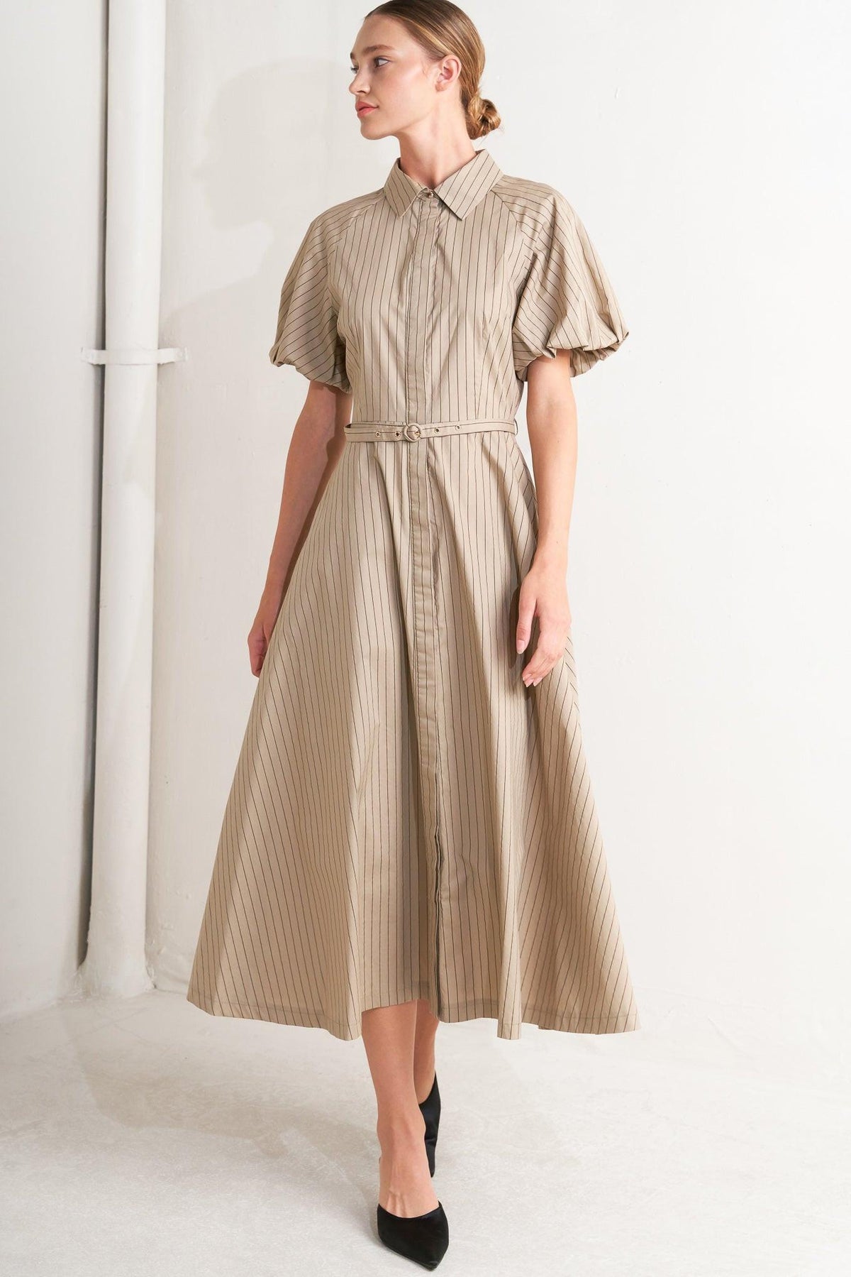 Classic Neutral Woven Midi Dress