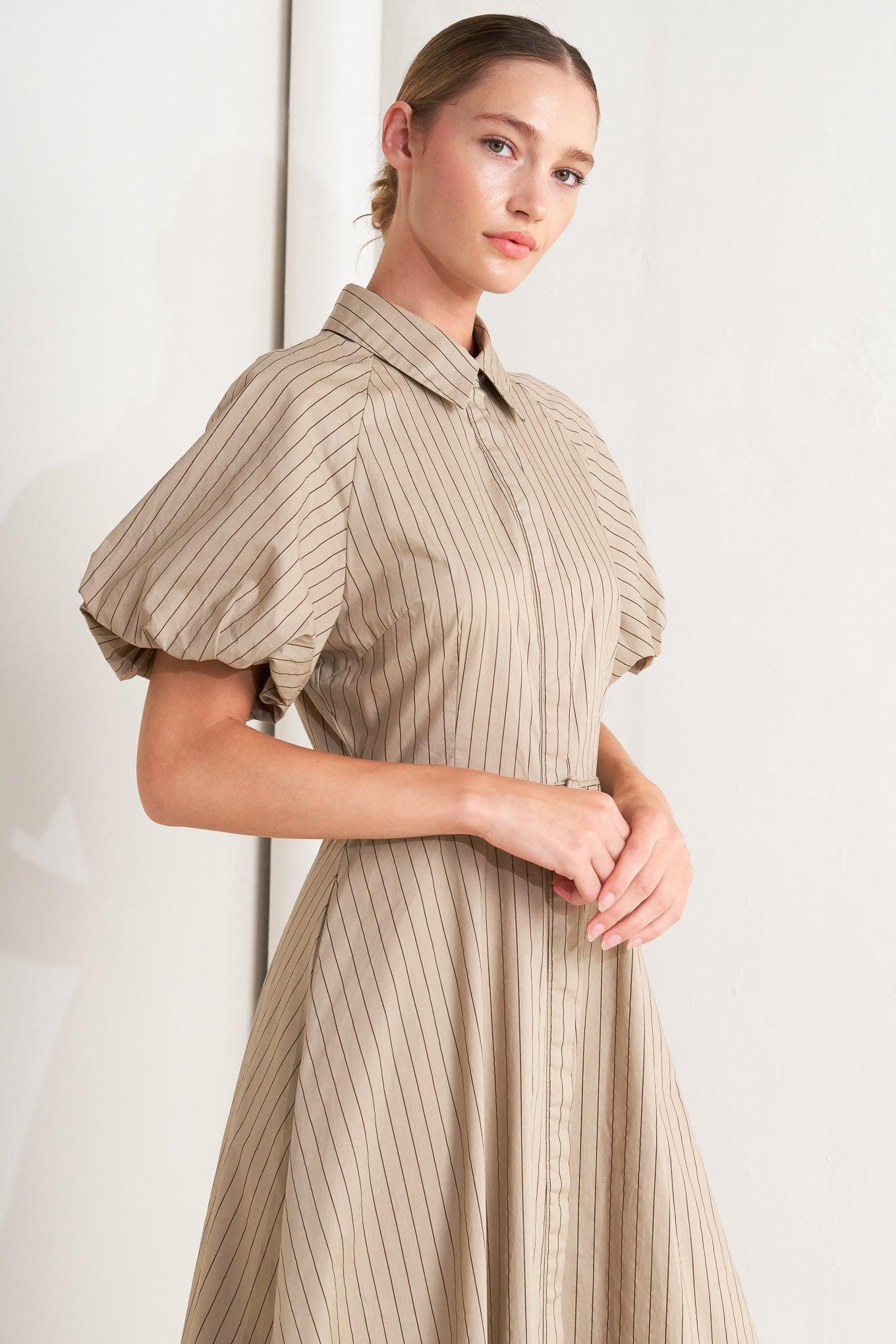 Classic Neutral Woven Midi Dress