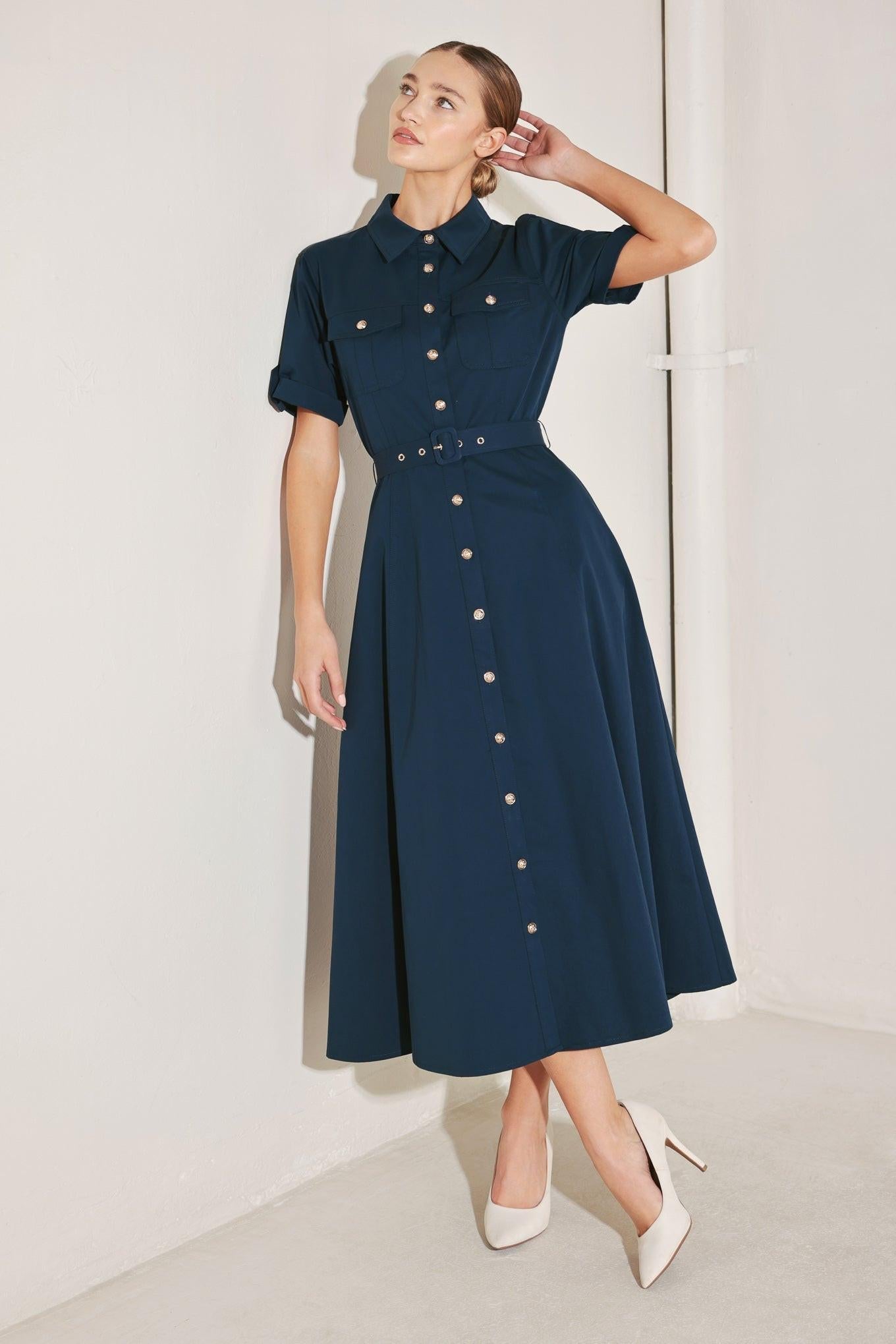 Classic Authority Woven Midi Dress