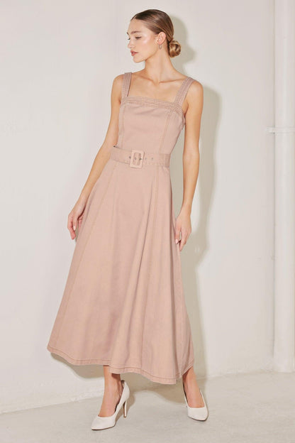 Elevated Neutral Blush Woven Midi Dress