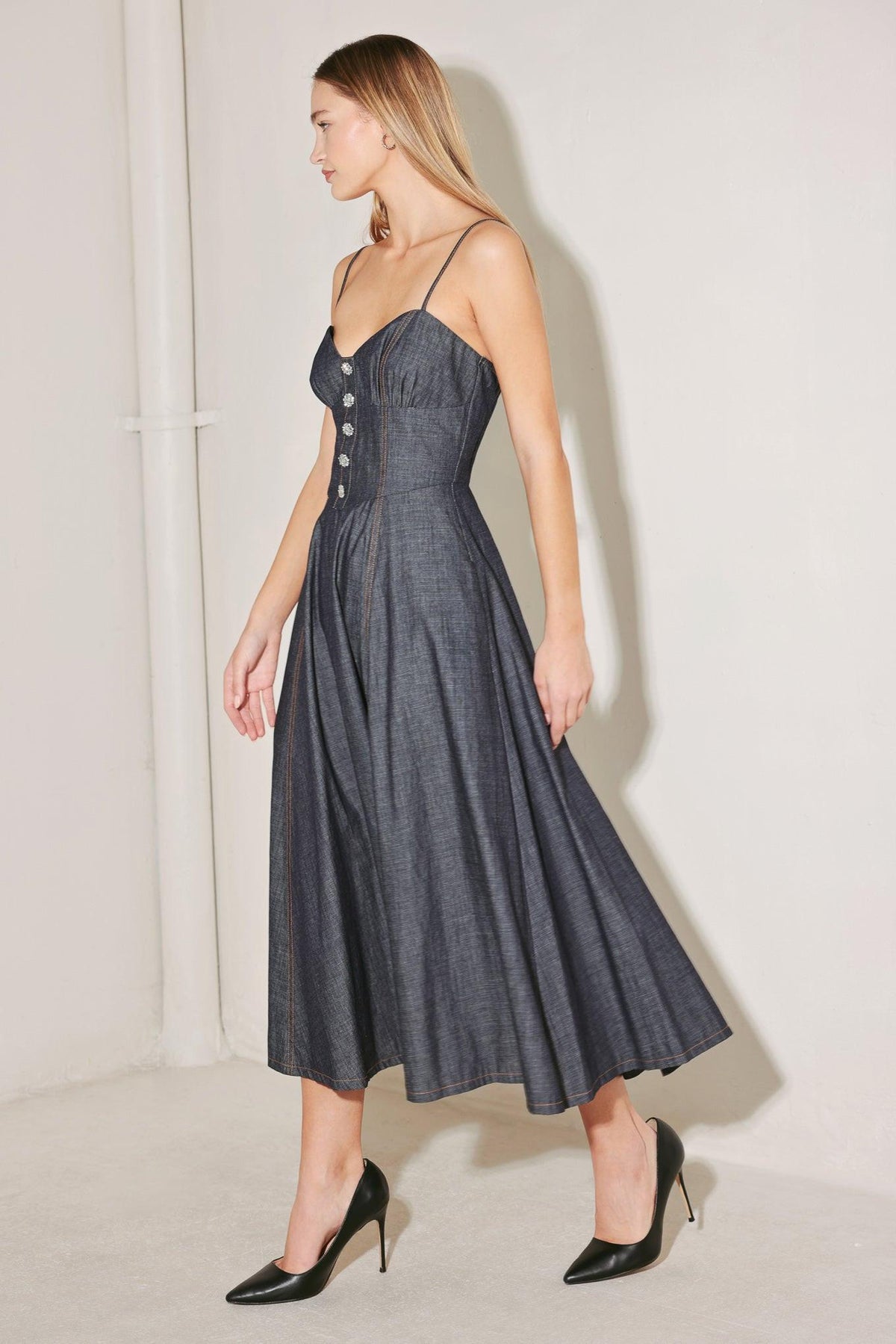 After Hours Serenade Denim Midi Dress