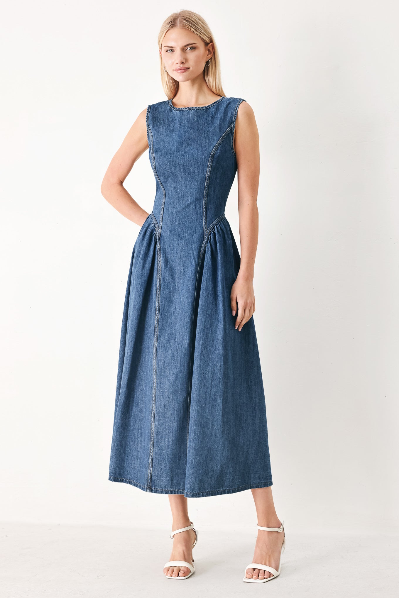 Contemporary Grace Denim Midi Dress