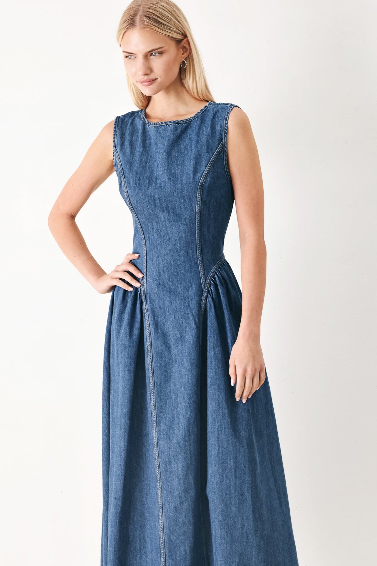 Contemporary Grace Denim Midi Dress