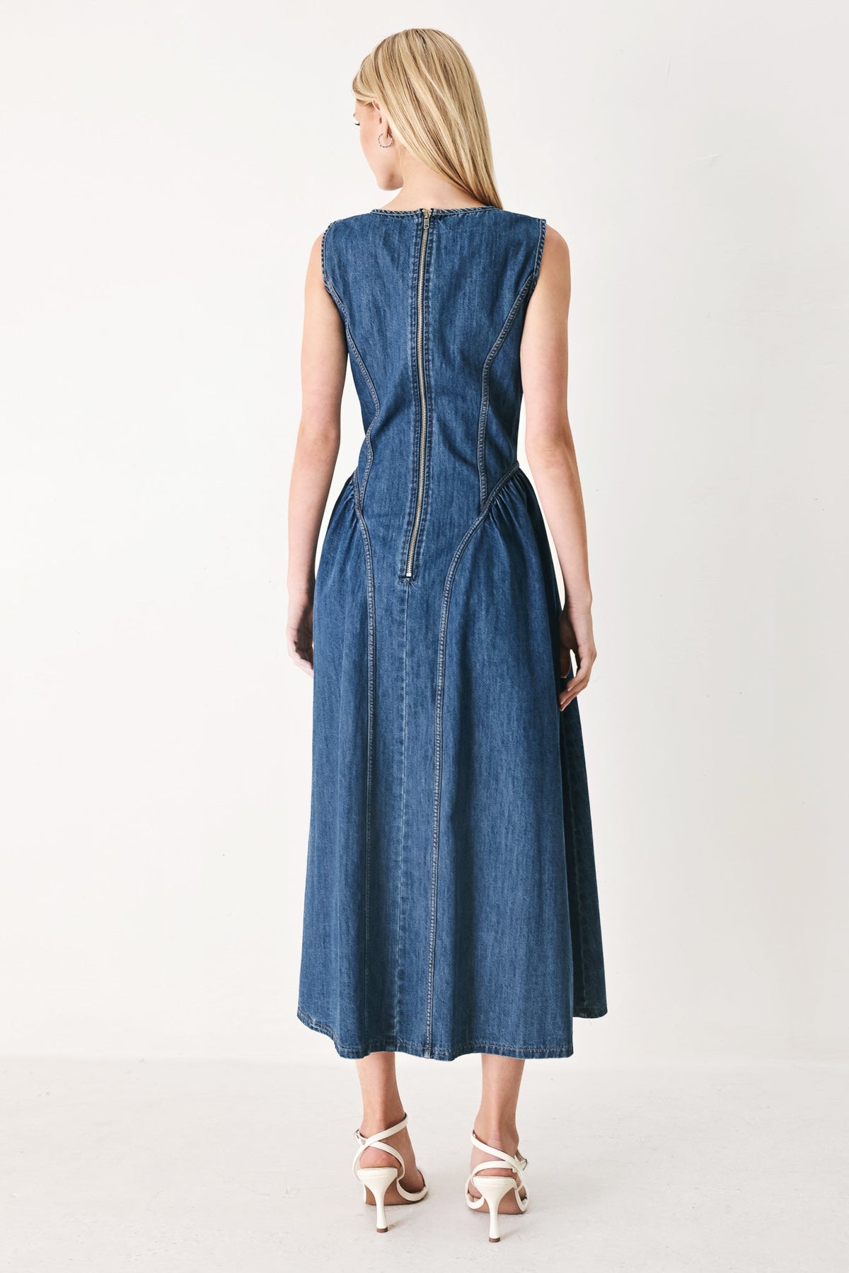 Contemporary Grace Denim Midi Dress