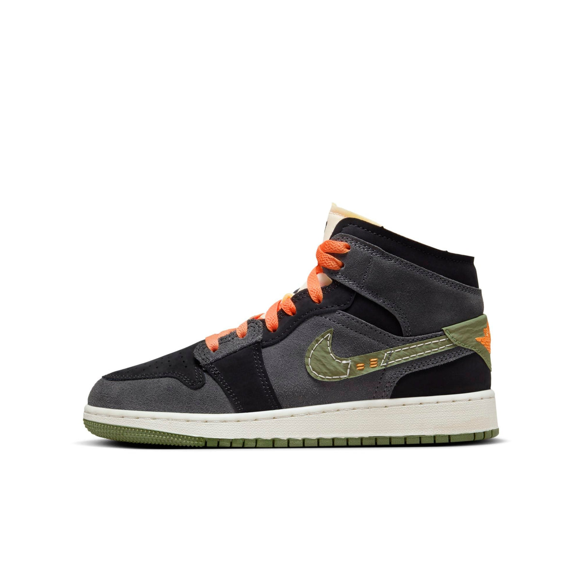 Air Jordan Grade School Retro 1 Mid Se 'Craft Anthracite Light Olive Gs' Sneakers