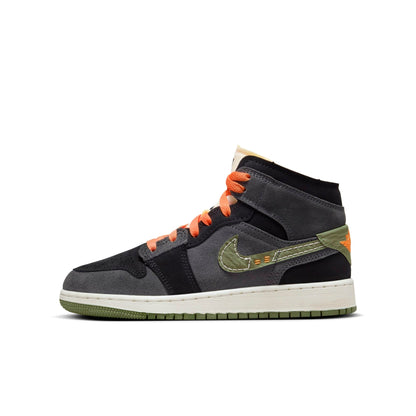 Air Jordan Grade School Retro 1 Mid Se 'Craft Anthracite Light Olive Gs' Sneakers