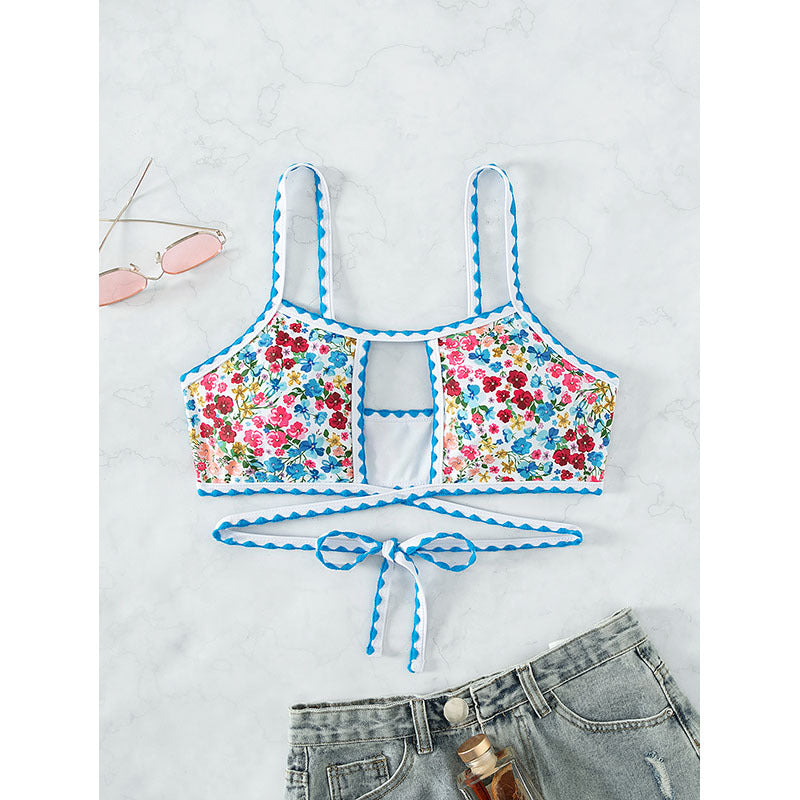 small floral print bikini with tie-back design