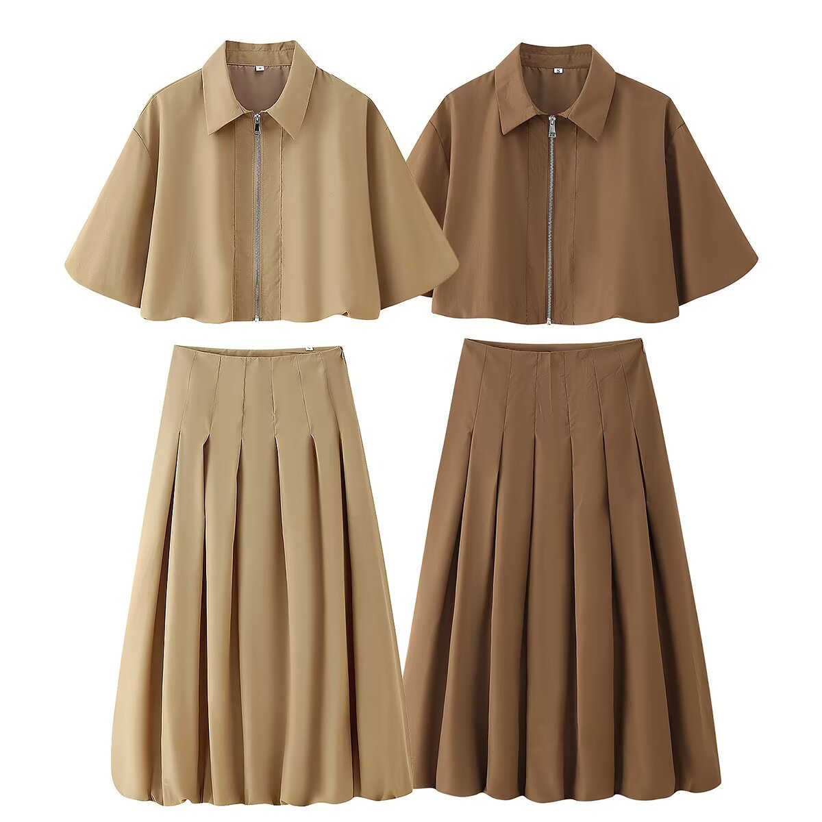 Short sleeved zipper top jacket+skirt set