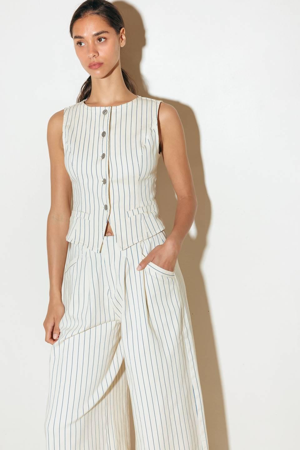 Coffee Run Striped Woven Vest