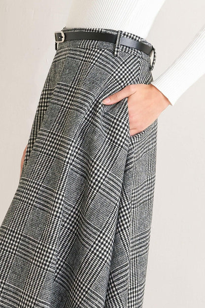 City Checkline Woolen Woven Midi Skirt