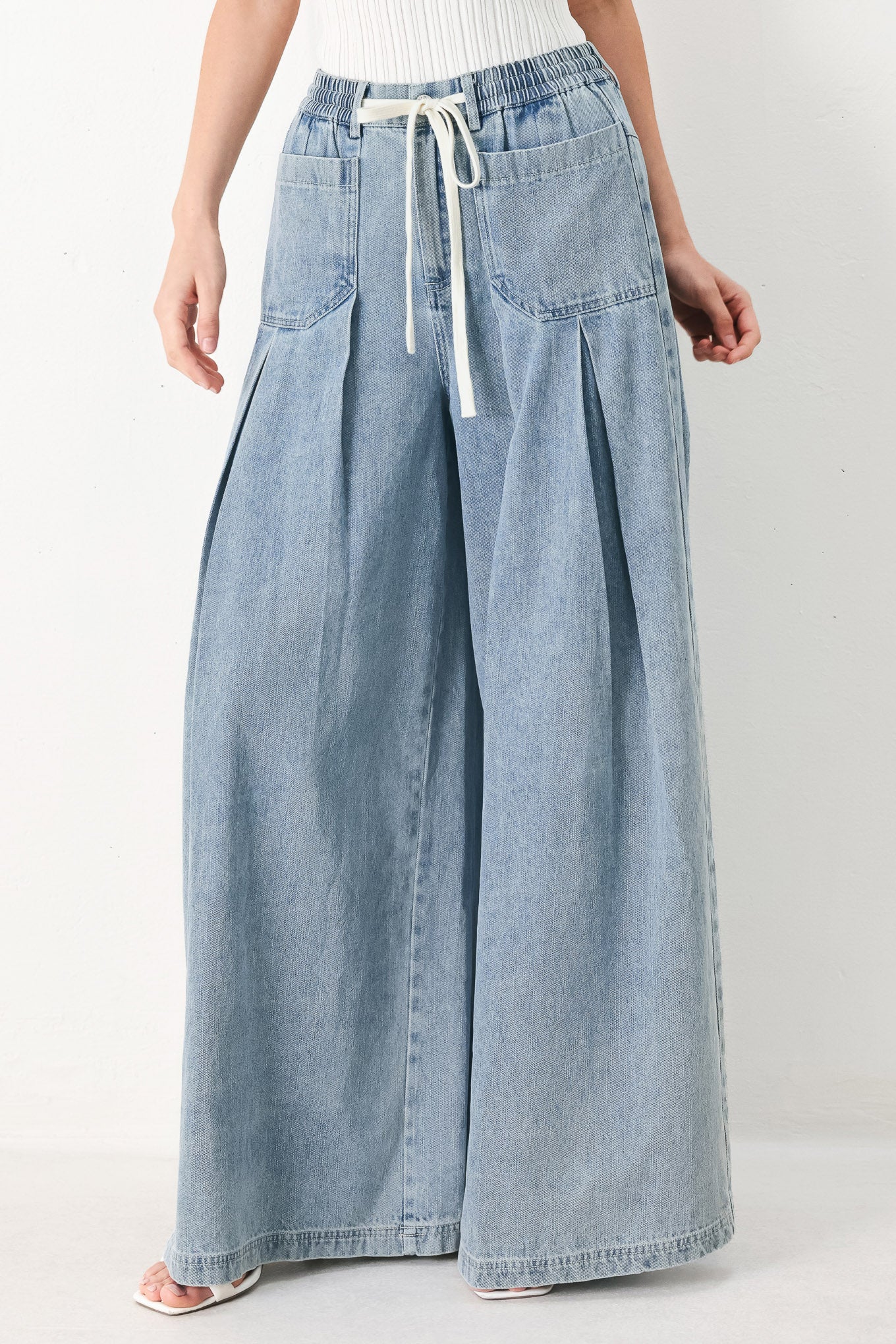 Cloud Wash Palazzo Denim Pants