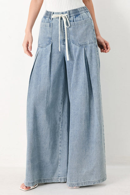 Cloud Wash Palazzo Denim Pants
