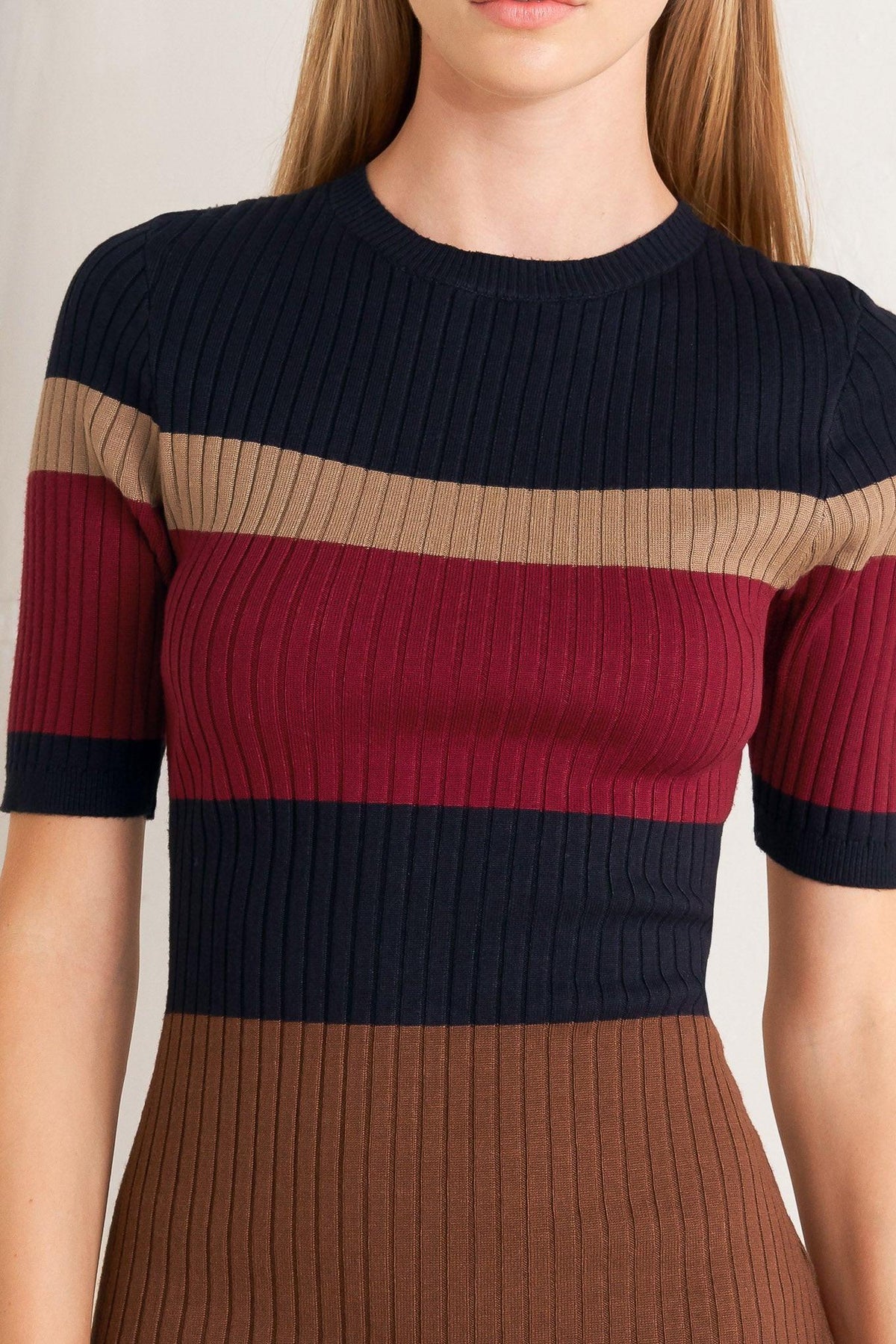Fall Rhythm Color Blocked Midi Sweater Dress