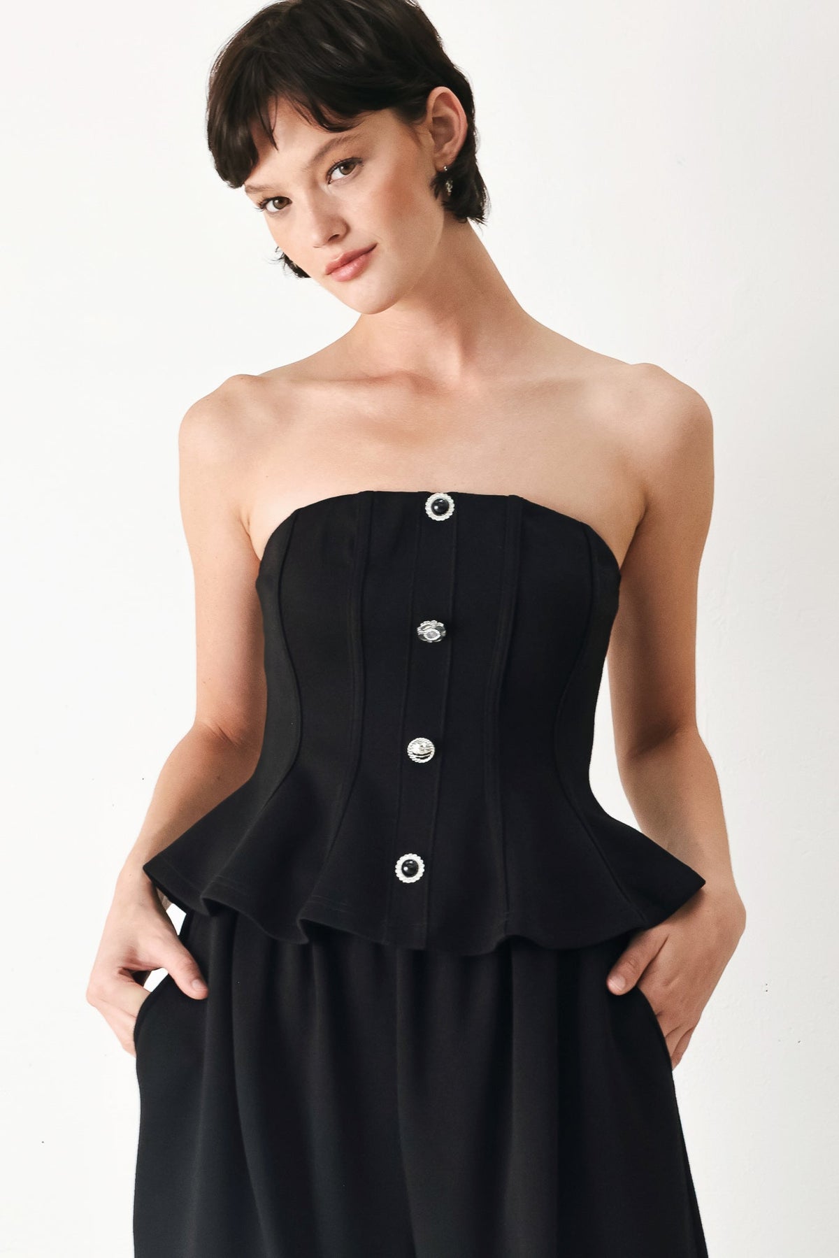 Black Tie Palazzo Knit Tube Top