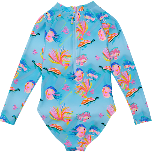 Snapper Rock Girls Sustainable Long Sleeve Surf Suit - Kaleido Fish - FINAL SALE