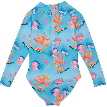 Snapper Rock Girls Sustainable Long Sleeve Surf Suit - Kaleido Fish - FINAL SALE