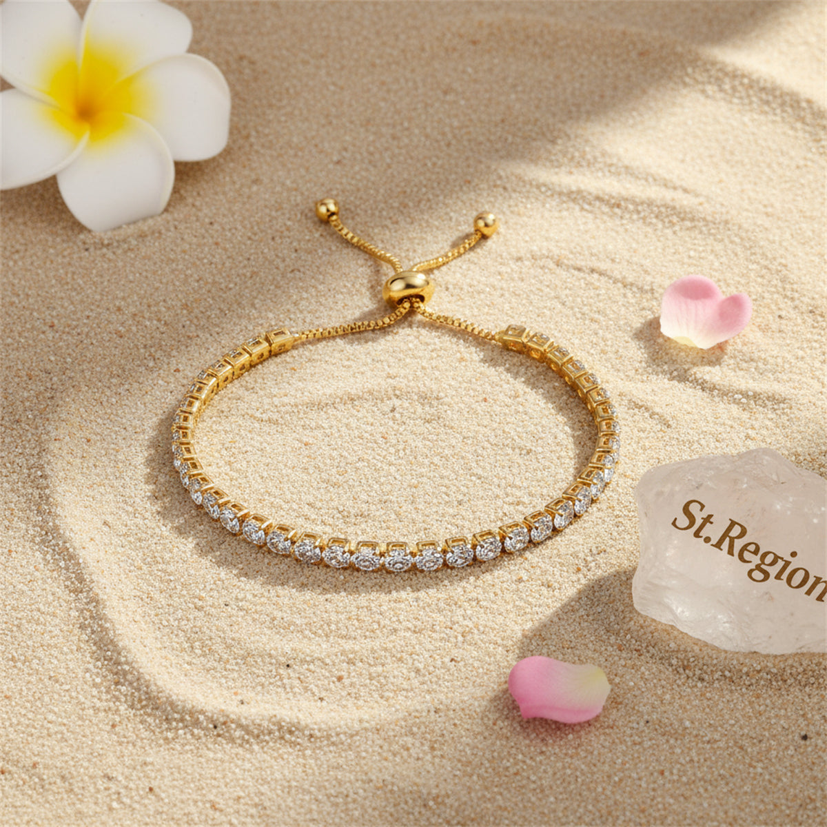 Cubic Zirconia & Goldtone Adjustable Link Bracelet