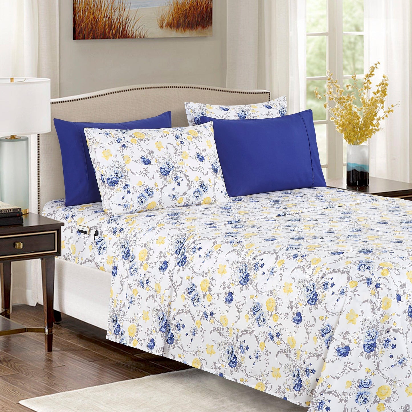 Elegant Comfort 6-Piece Floral and Stripe Pattern Sheet Set - Soft as a Hotel Premium Quality Bedding