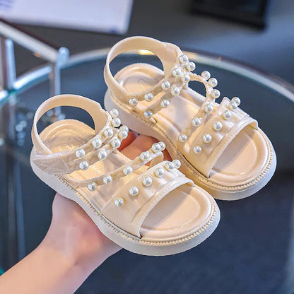 Girls' Summer Sandals with Pearls - Non-Slip Princess Shoes