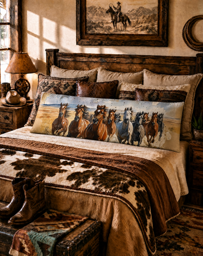 Baha Ranch Running Horses Western Body Pillow Cover Made in America