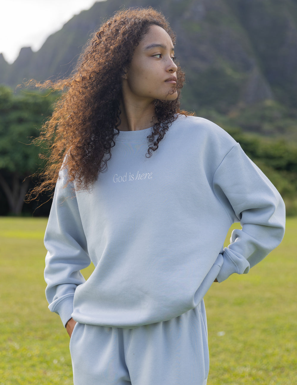Elevated Faith God Is Here Unisex Crewneck