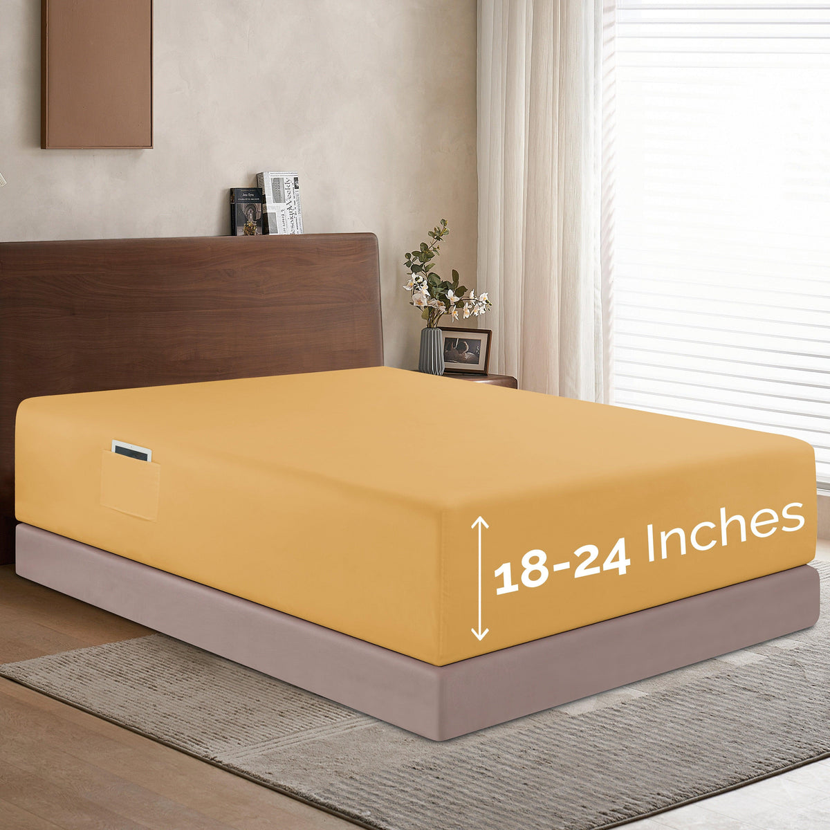 Elegant Comfort Extra Deep Pocket 18"-24" Single Fitted Sheet for High Mattress, Bright Shades