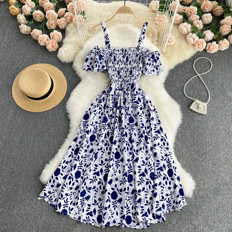 Summer 2026 Midi Dress Women Casual Off Shoulder Short Sleeve Vacation Beach Robe Female Clothing